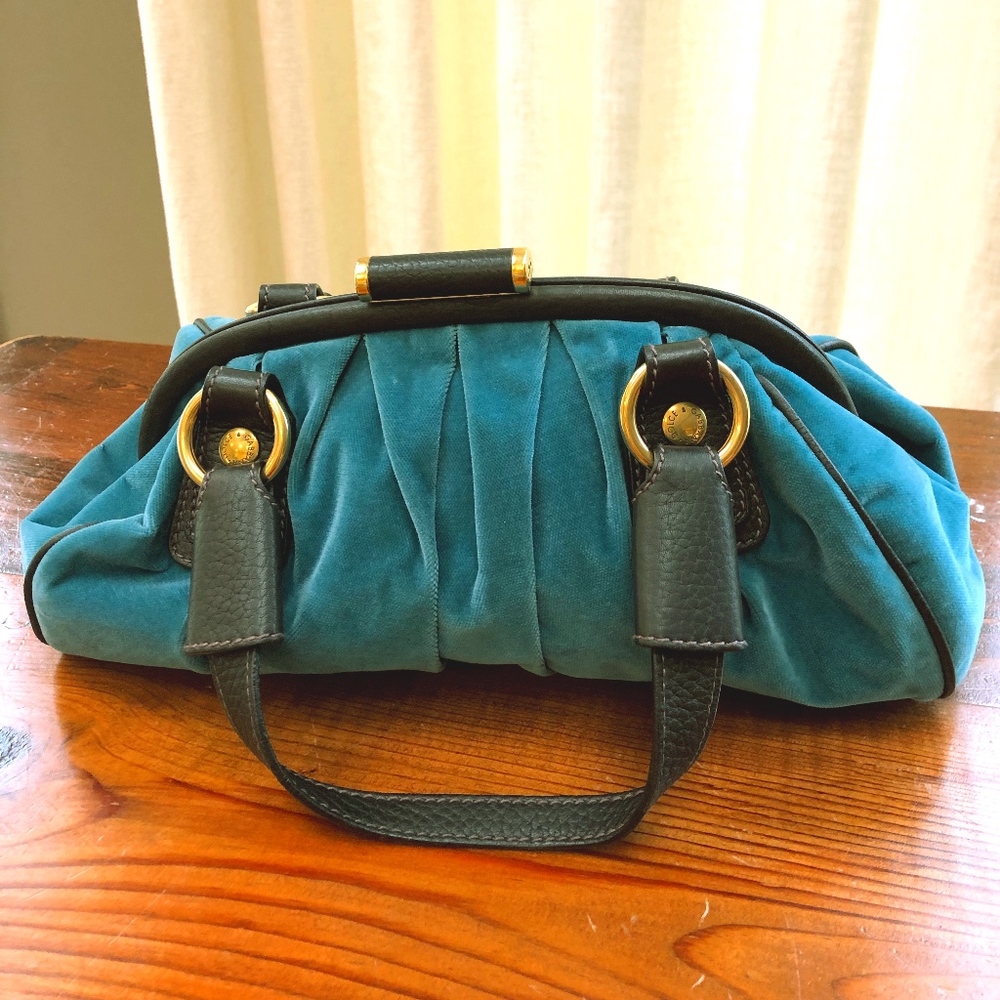 Dolce & Gabbana Blue Velvet bag with leather trim.